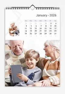 A light calendar template for grandparents and grandchildren with large and small photos.