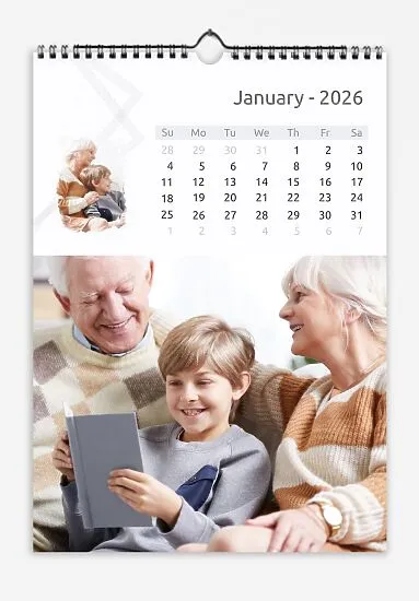 A light calendar template for grandparents and grandchildren with large and small photos.