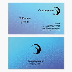 Business card template. Abstract. Black cat, Moon.