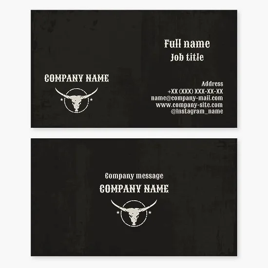 Business card template. Clothing design, tattoos, Wild West culture, rock, motorcycles. A symbol of strength, power, perseverance, a wild, unbridled spirit, and courage.