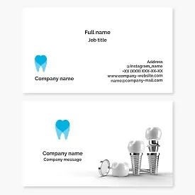Dentist business card template. Dental implants. Tooth.