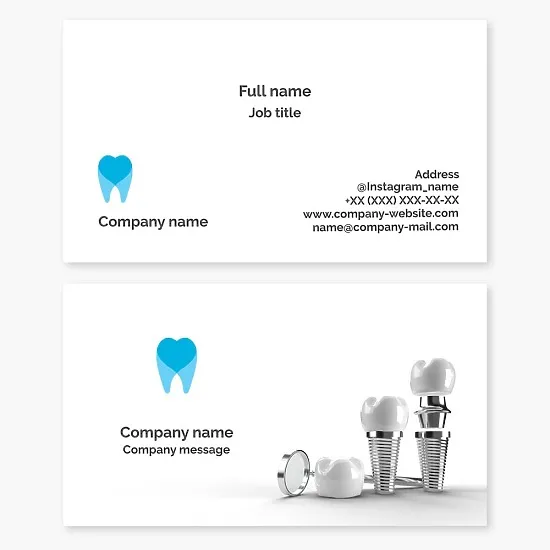 Dentist business card template. Dental implants. Tooth.
