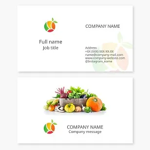 Business card template. Agricultural company. Vegetables, mushrooms.