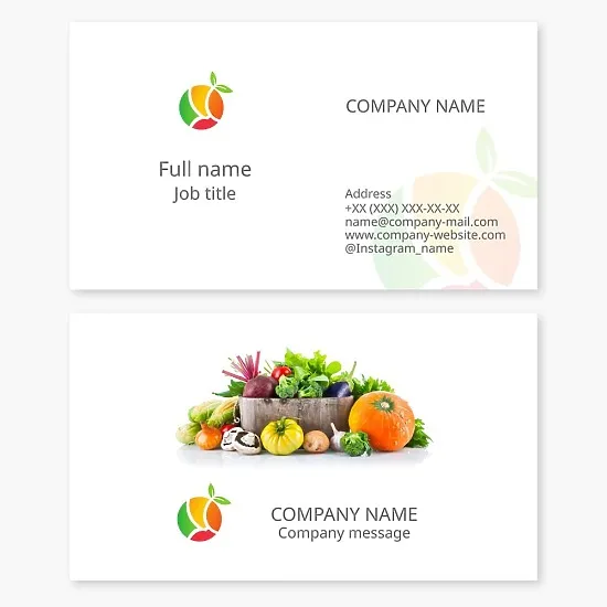 Business card template. Agricultural company. Vegetables, mushrooms.
