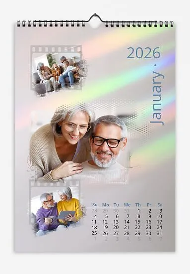Photographs of an elderly couple with film frames against a shiny background refracted by the sun.
