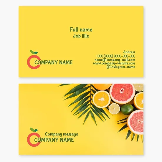 Business card template. Citrus. Letter O.