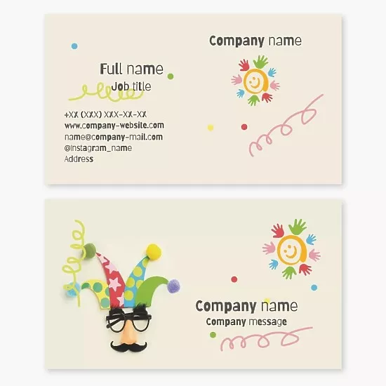 Business card template Event company for children, clown, Letter O