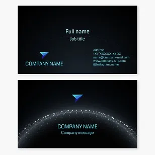 Business card template. Tech, digital company. Rocket cursor, planet.