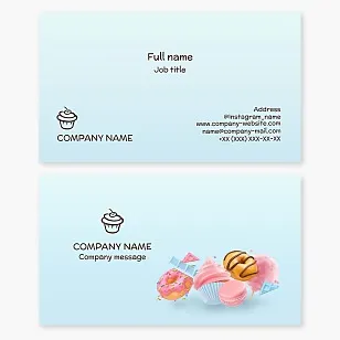 Bakery, pastry, and confectionery business card template Cakes, donuts, cherries.