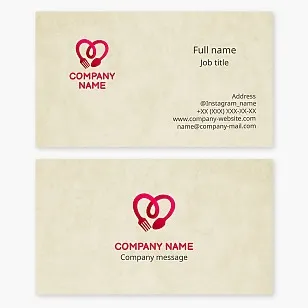 Heart Shape Fork & Spoon Logo | Restaurant Business Card Template