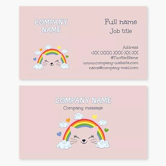 Business card template Cat, rainbow