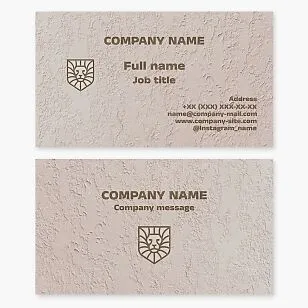 Business card template featuring a lion's head in a shield shape.