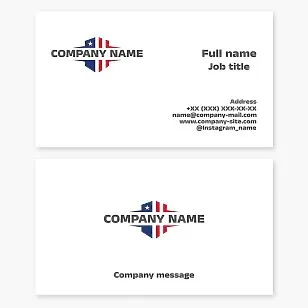 Business card template. US flag stylized as a shield. Patriotism.