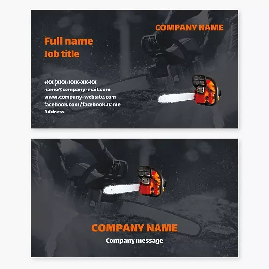Business card template Chainsaws, forestry, tree felling