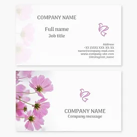 Business card template. Dove, flowers. Beauty and freedom. Beauty salon.