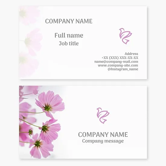 Business card template. Dove, flowers. Beauty and freedom. Beauty salon.