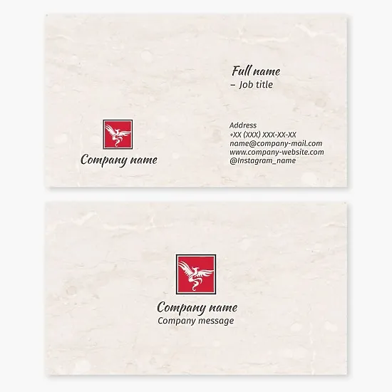 A business card template featuring an abstract phoenix logo. A symbol of eternal rebirth, resurrection, life after death, hope, perseverance, and overcoming adversity.