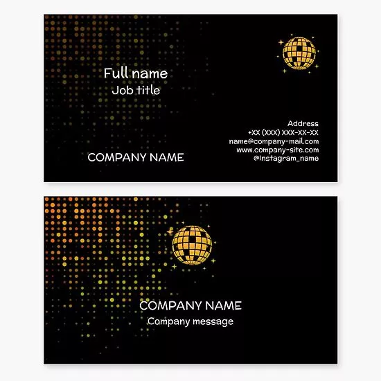 Yellow Disco Ball Logo | Black Business Card Template