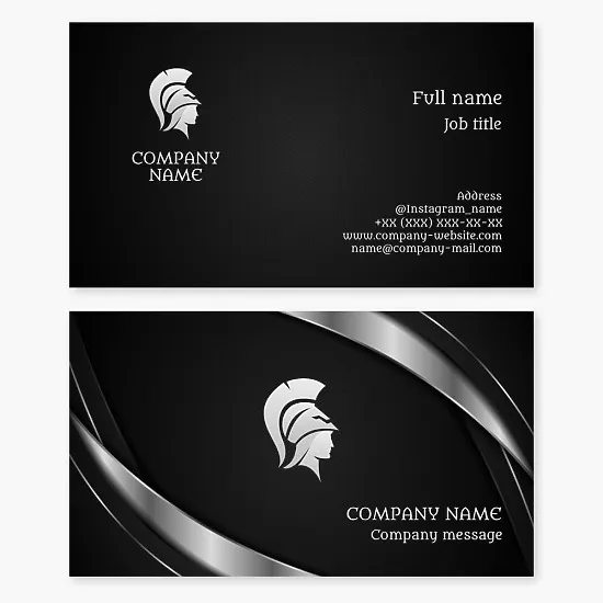 Business card template "Ancient Greek warrior. Spartan female warrior. Goddess Athena. Goddess of wisdom, war and crafts."