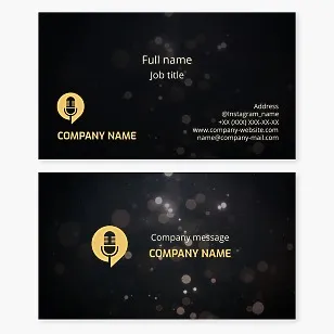 Business card template. Microphone, radio podcast, radio presenter.