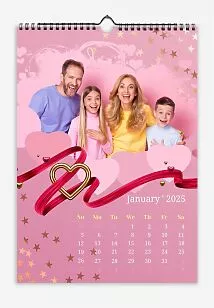 Calendar template Happy family with hearts, ribbon and stars