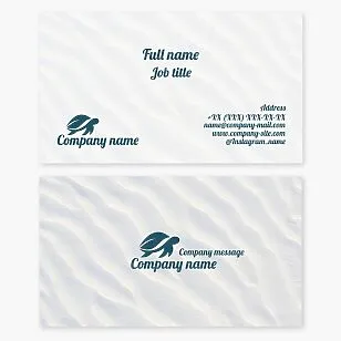 Business card template. Beach goods and services. Turtle, sand.