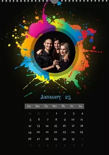 Calendar template Family photos with splashes of colorful paints