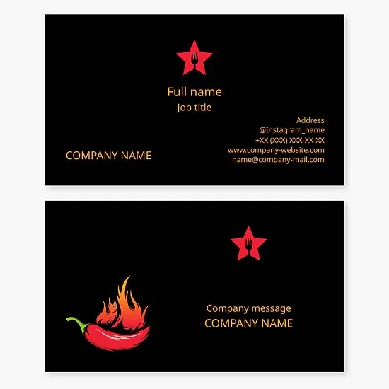 Star Restaurant, Hot Chilli Business Card Template.