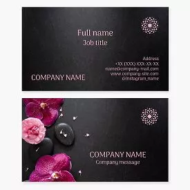 Business card template. Spa services. Stones, flowers.