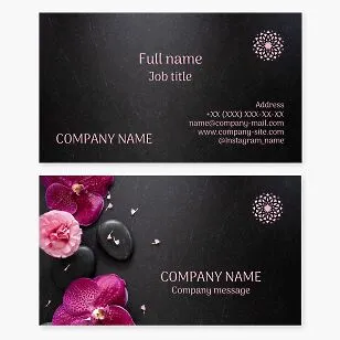 Business card template. Spa services. Stones, flowers.