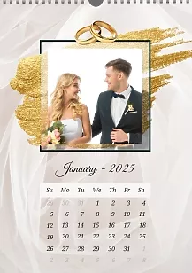 Calendar template Wedding photos on veil background