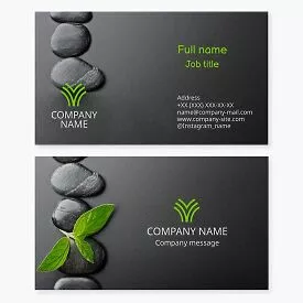 Business card template. Spa salon. Stones, plants. Letter V.