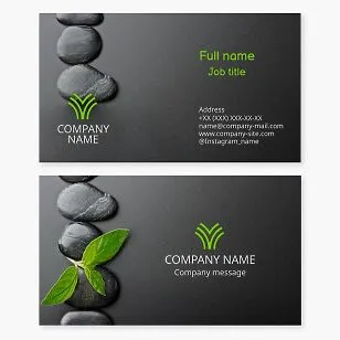 Business card template. Spa salon. Stones, plants. Letter V.