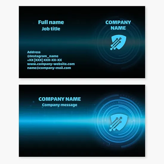 Tech Shield Logo | Technology Business Card Template | Digital Information Protection and Storage.