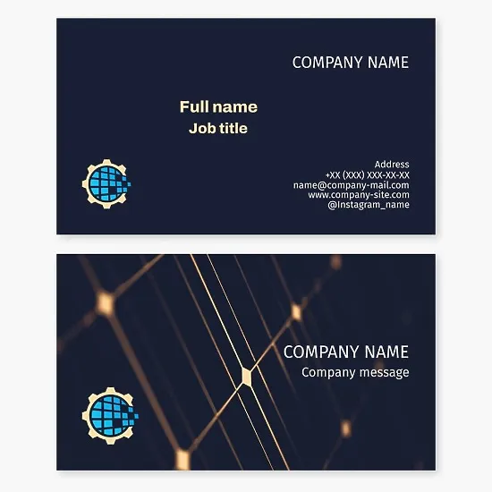 Business card template. Solar energy-saving panels. Global energy technology processes.
