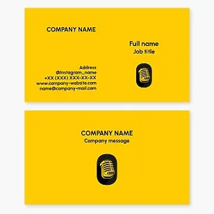 Business card template with microphone logo. Podcast, host, radio.