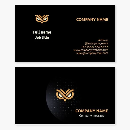 Business card template with Owl Face logo. Security, CCTV and protection.