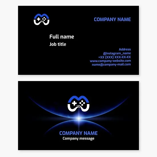 Business card template with game controller logo. Computer gaming accessories store.