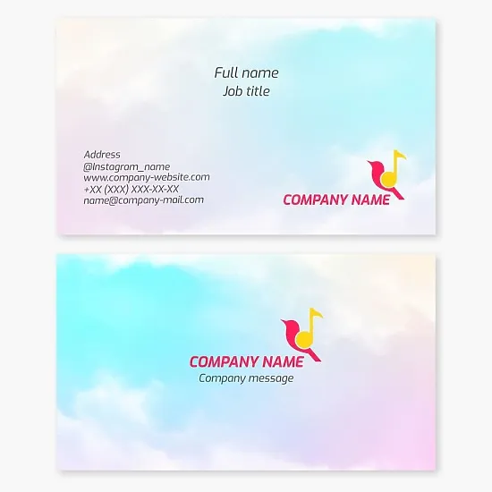 Business card template with musical note and bird. Music.