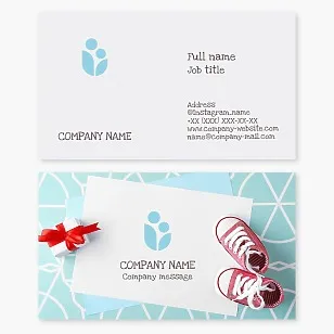 Business card template. Mother and baby. Sprout. Products for newborns and children. Letter U.