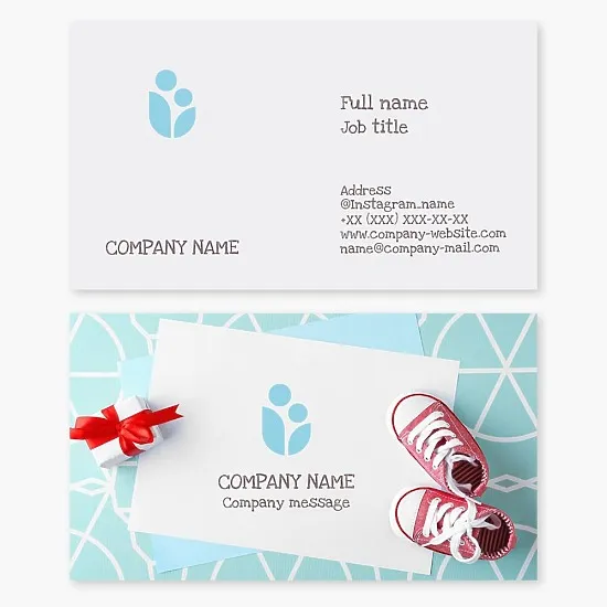 Business card template. Mother and baby. Sprout. Products for newborns and children. Letter U.