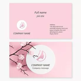 Business card template. Beauty salon. Roses, cherry blossoms, female facial profile.