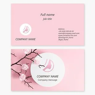 Business card template. Beauty salon. Roses, cherry blossoms, female facial profile.