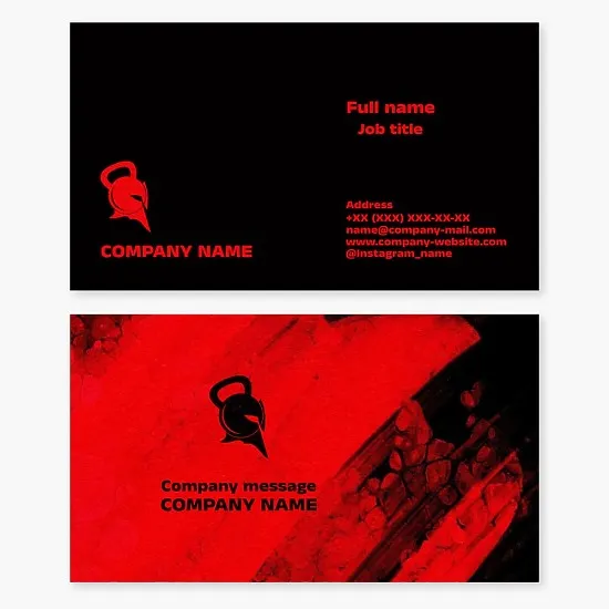 Fitness club business card template. Gladiator, kettlebell.
