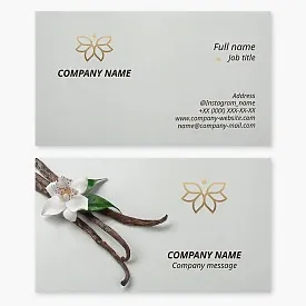 Vanilla business card template. Flower, butterfly, spices. Symbol of coziness, comfort, joy.