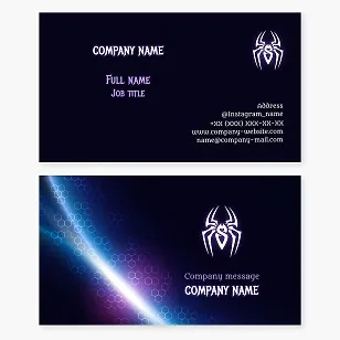 Business card template "Glowing white spider". Hacker-tester of protection of sites, portals, applications. Pentester. Letter S.