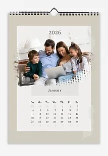 Happy family calendar template with olive mat and grunge shaped photos.