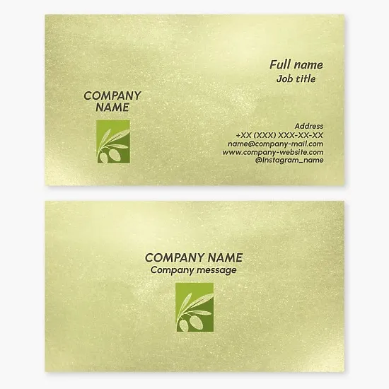 Business card template. Olive branch. Olive oil.