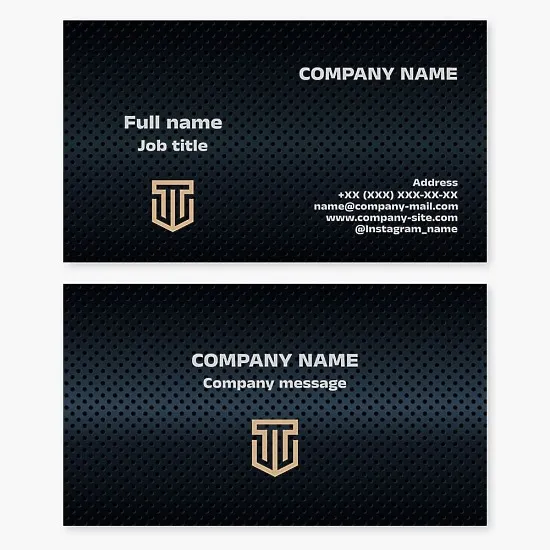 Business card template. Shield. Security company. Letters T, U.