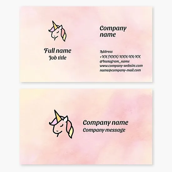 Unicorn business card template in children's style